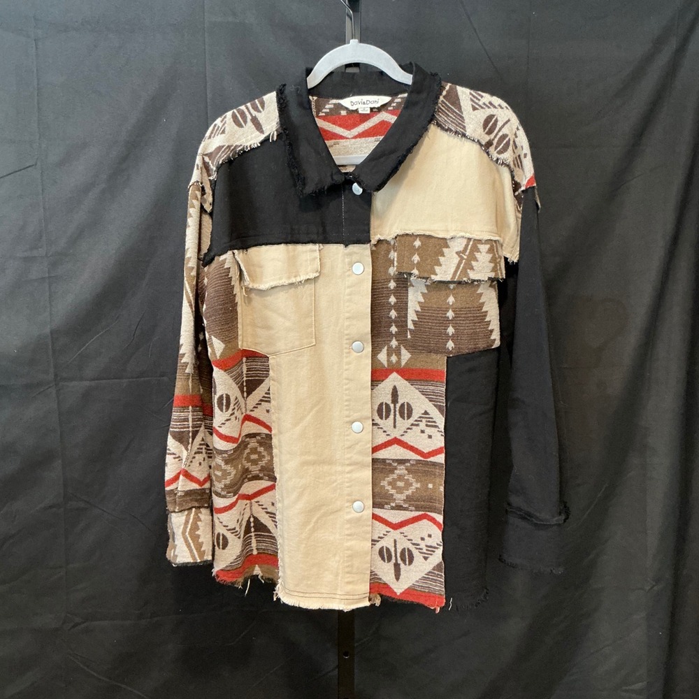 Davi & Dani Patchwork Southwestern Print Shirt Jacket Women's Size M